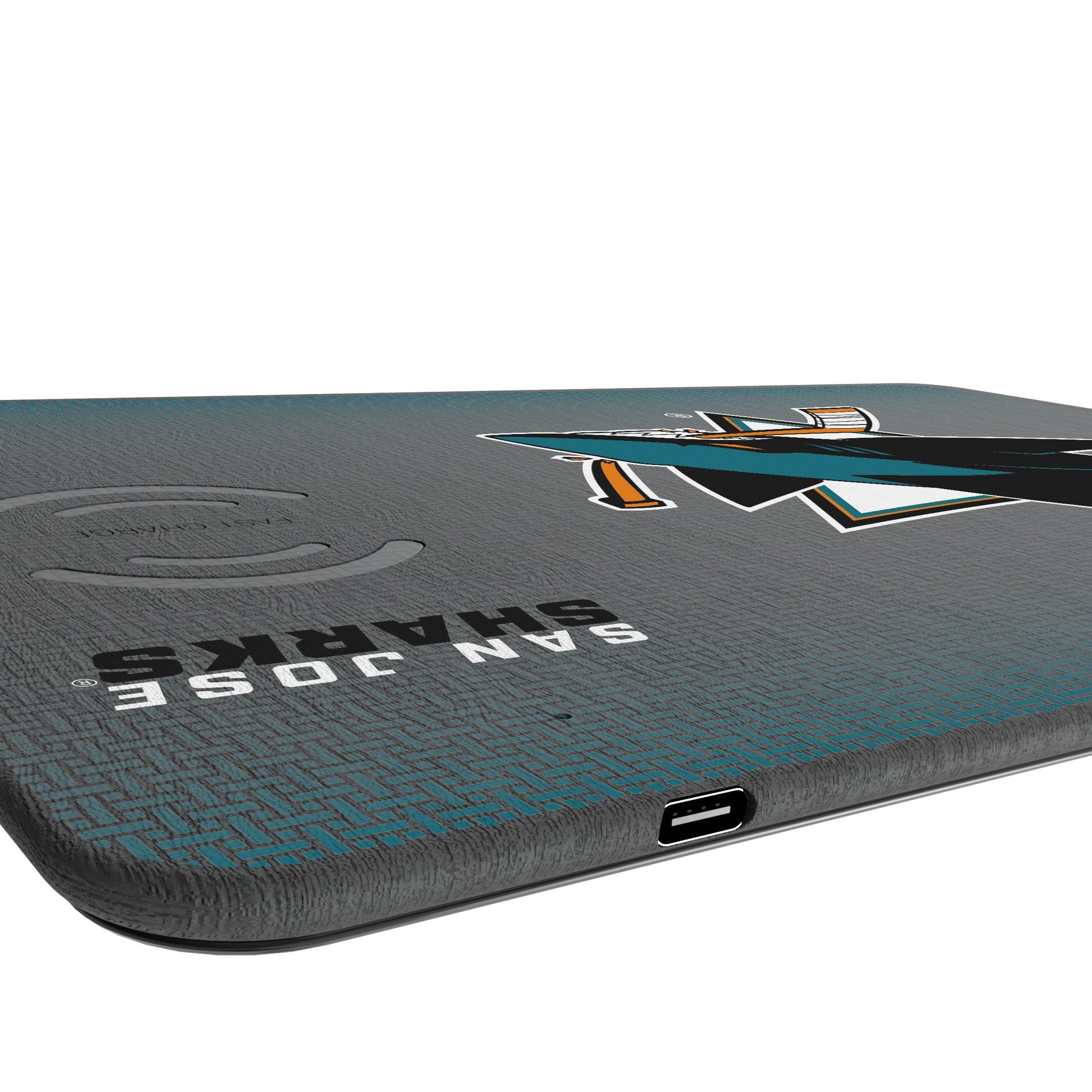 San Jose Sharks Linen 15-Watt Wireless Charger and Mouse Pad Port.Jpg