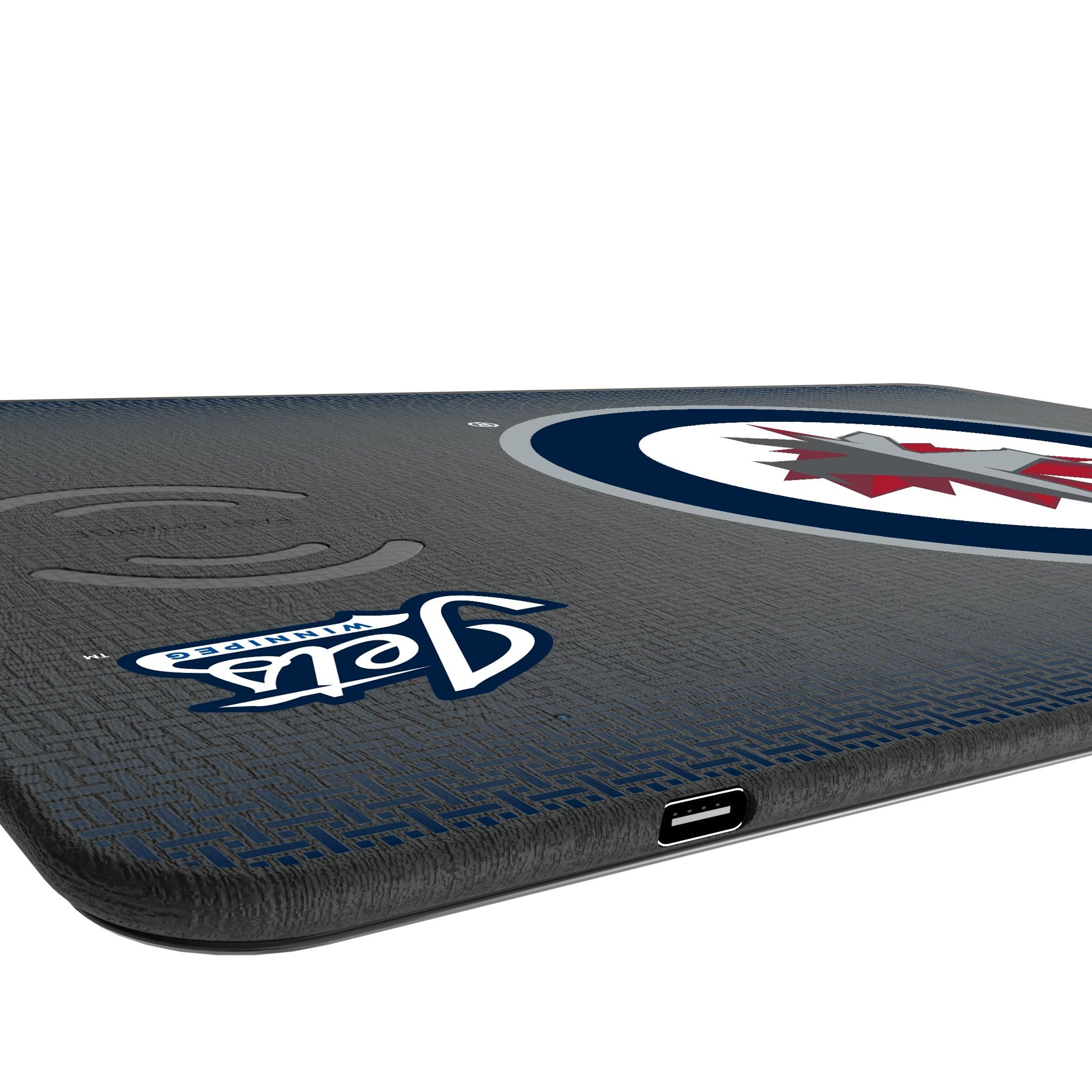 Winnipeg Jets Linen 15-Watt Wireless Charger and Mouse Pad Port.Jpg