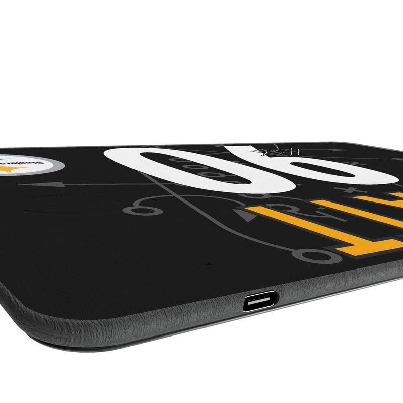 T.J. Watt Pittsburgh Steelers 90 Game Tactic 15-Watt Wireless Charger and Mouse Pad Port.Jpg