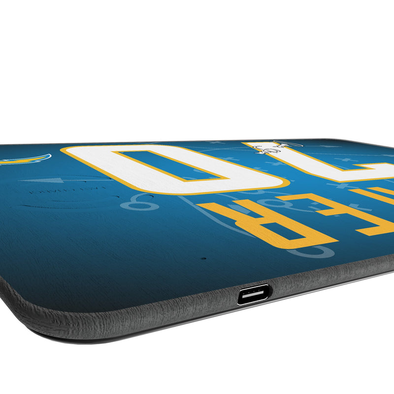 RaShawn Slater Los Angeles Chargers 70 Game Tactic 15-Watt Wireless Charger and Mouse Pad Port.Jpg