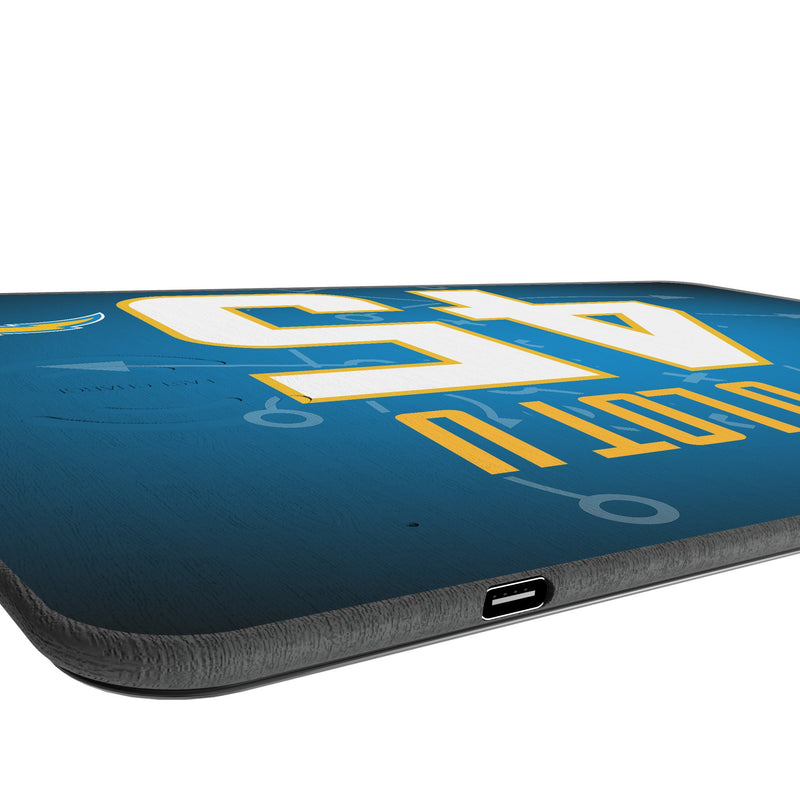 Tuli Tuipulotu Los Angeles Chargers 45 Game Tactic 15-Watt Wireless Charger and Mouse Pad Port.Jpg