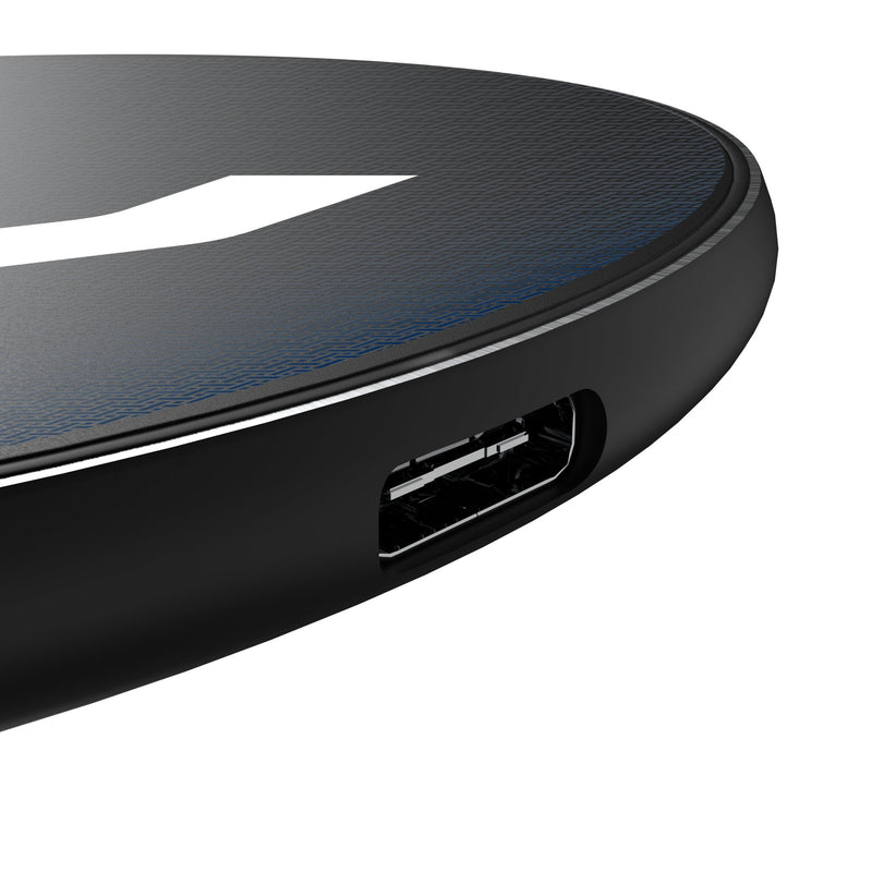 West Virginia University Mountaineers Linen 15-Watt Wireless Charger Detail.Jpg