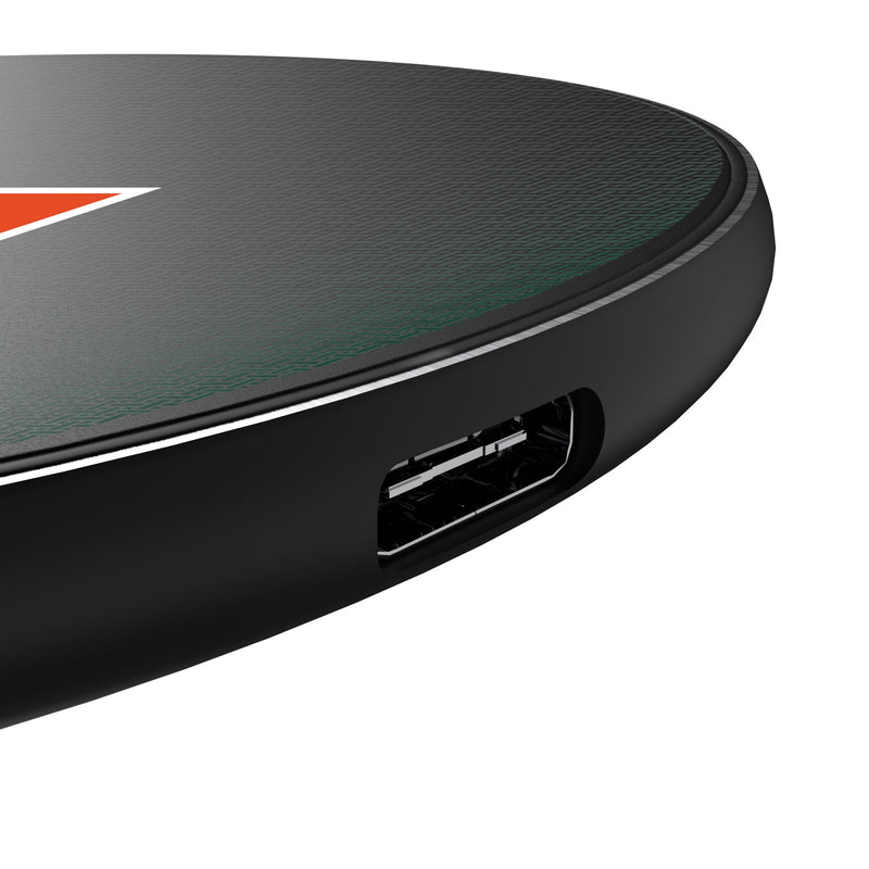 University of Miami Hurricanes Linen 15-Watt Wireless Charger Detail.Jpg