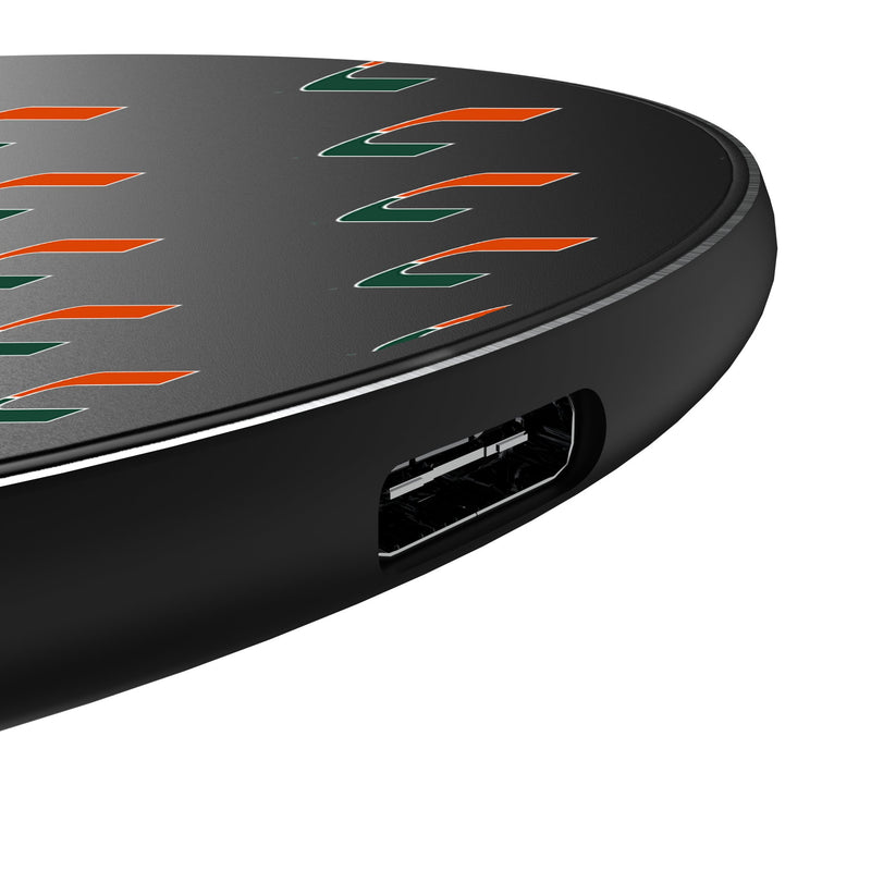 University of Miami Hurricanes Fashion Pattern 15-Watt Wireless Charger Detail.Jpg