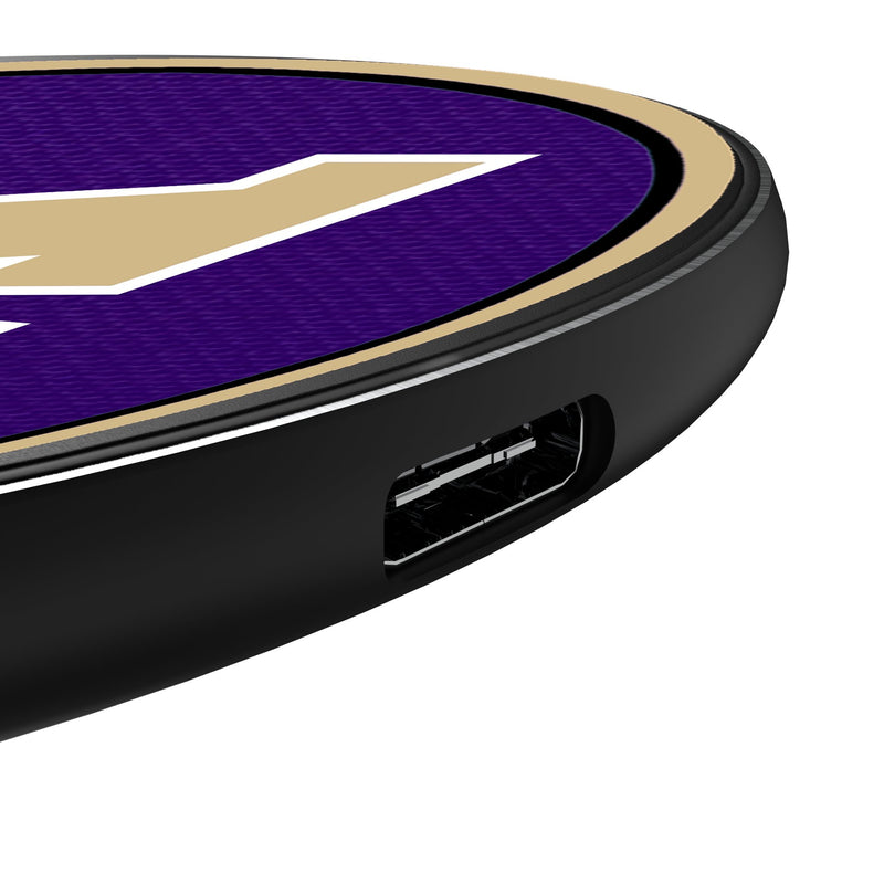 University of Washington Huskies Personalized Endzone Solid 15-Watt Wireless Charger Detail.Jpg