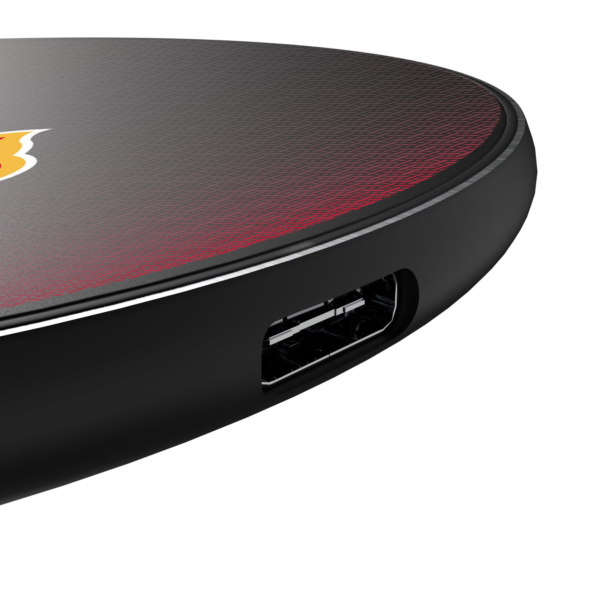 Calgary Flames Linen 15-Watt Wireless Charger Detail.Jpg