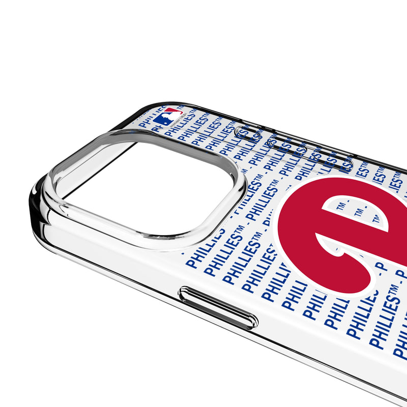Philadelphia Phillies Text Backdrop iPhone Clear Phone Case for Apple iPhone Detail.Jpg