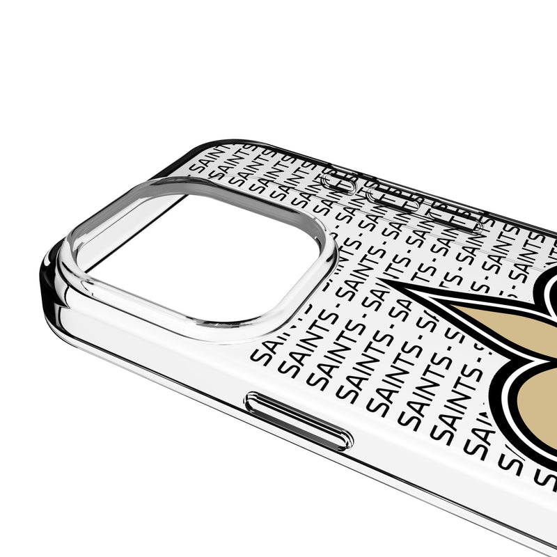 New Orleans Saints Text Backdrop iPhone Clear Phone Case for Apple iPhone Detail.Jpg
