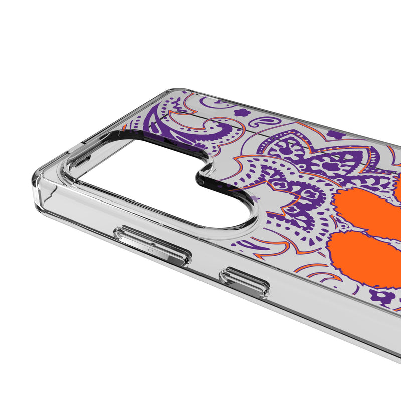 Clemson University Tigers Paisley Galaxy Clear Phone Case for Samsung Galaxy Detail.Jpg