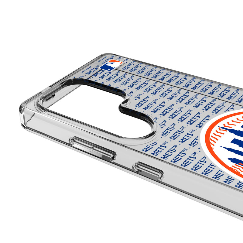 New York Mets Text Backdrop Galaxy Clear Phone Case for Samsung Galaxy Detail.Jpg