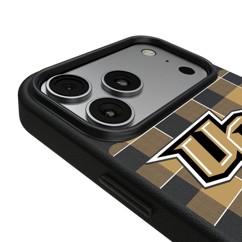 University of Central Florida Golden Knights Plaid iPhone MagSafe Compatible Phone Case for Apple iPhone Detail.Jpg