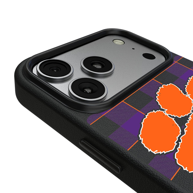 Clemson University Tigers Plaid iPhone MagSafe Compatible Phone Case for Apple iPhone Detail.Jpg