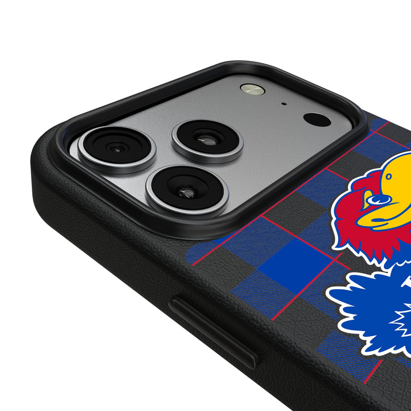 University of Kansas Jayhawks Plaid iPhone MagSafe Compatible Phone Case for Apple iPhone Detail.Jpg