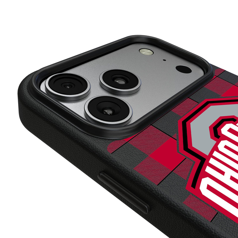 Ohio State University Buckeyes Plaid iPhone MagSafe Compatible Phone Case for Apple iPhone Detail.Jpg