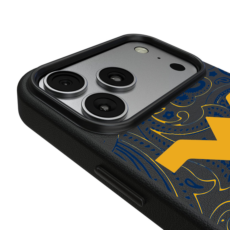West Virginia University Mountaineers Paisley iPhone MagSafe Compatible Phone Case for Apple iPhone Detail.Jpg