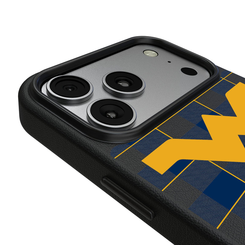 West Virginia University Mountaineers Plaid iPhone MagSafe Compatible Phone Case for Apple iPhone Detail.Jpg
