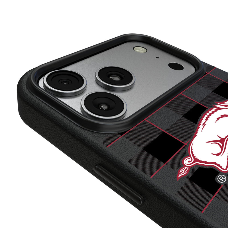University of Arkansas Fayetteville Razorbacks Plaid iPhone MagSafe Compatible Phone Case for Apple iPhone Detail.Jpg