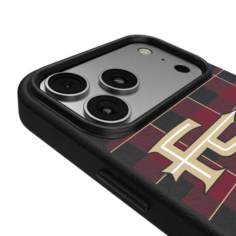 Florida State University Seminoles Athletic Wordmark Plaid iPhone MagSafe Compatible Phone Case for Apple iPhone Detail.Jpg
