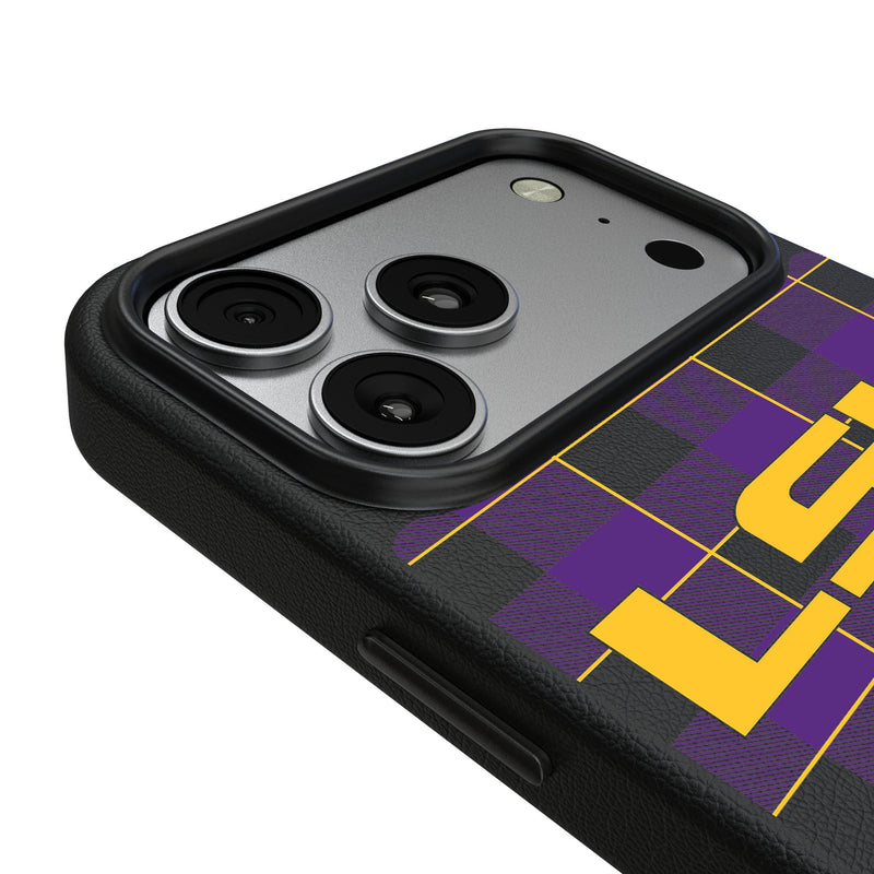 Louisiana State University Tigers Plaid iPhone MagSafe Compatible Phone Case for Apple iPhone Detail.Jpg