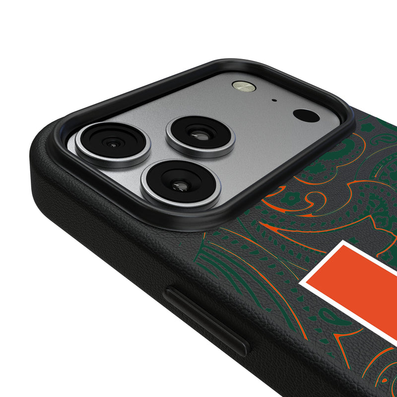 University of Miami Hurricanes Paisley iPhone MagSafe Compatible Phone Case for Apple iPhone Detail.Jpg