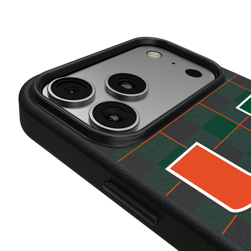 University of Miami Hurricanes Plaid iPhone MagSafe Compatible Phone Case for Apple iPhone Detail.Jpg