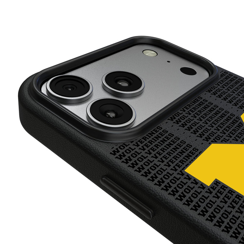 University of Michigan Wolverines Text Backdrop iPhone MagSafe Compatible Phone Case for Apple iPhone Detail.Jpg