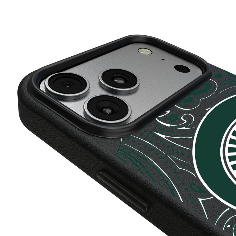 Michigan State University Spartans Paisley iPhone MagSafe Compatible Phone Case for Apple iPhone Detail.Jpg