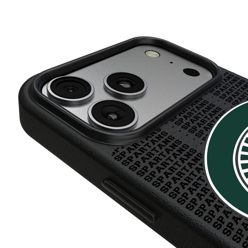 Michigan State University Spartans Text Backdrop iPhone MagSafe Compatible Phone Case for Apple iPhone Detail.Jpg