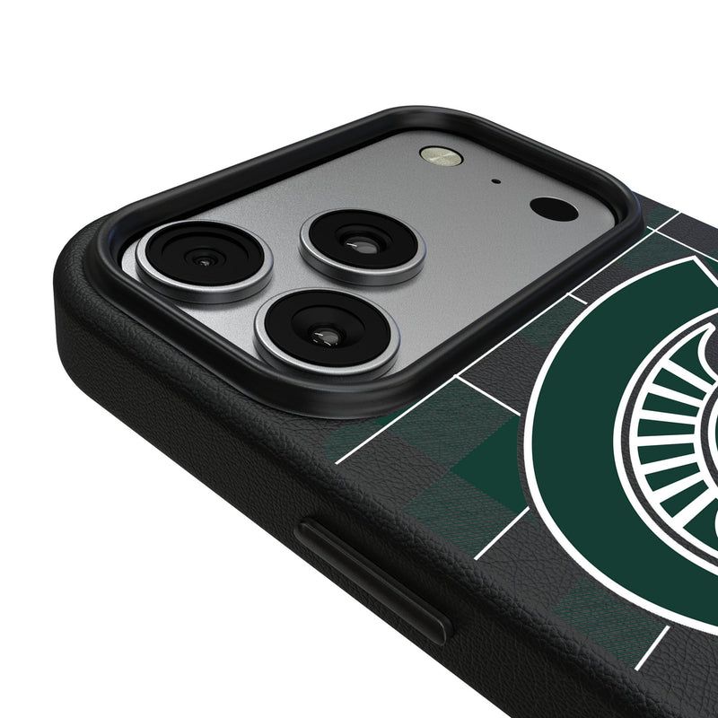 Michigan State University Spartans Plaid iPhone MagSafe Compatible Phone Case for Apple iPhone Detail.Jpg