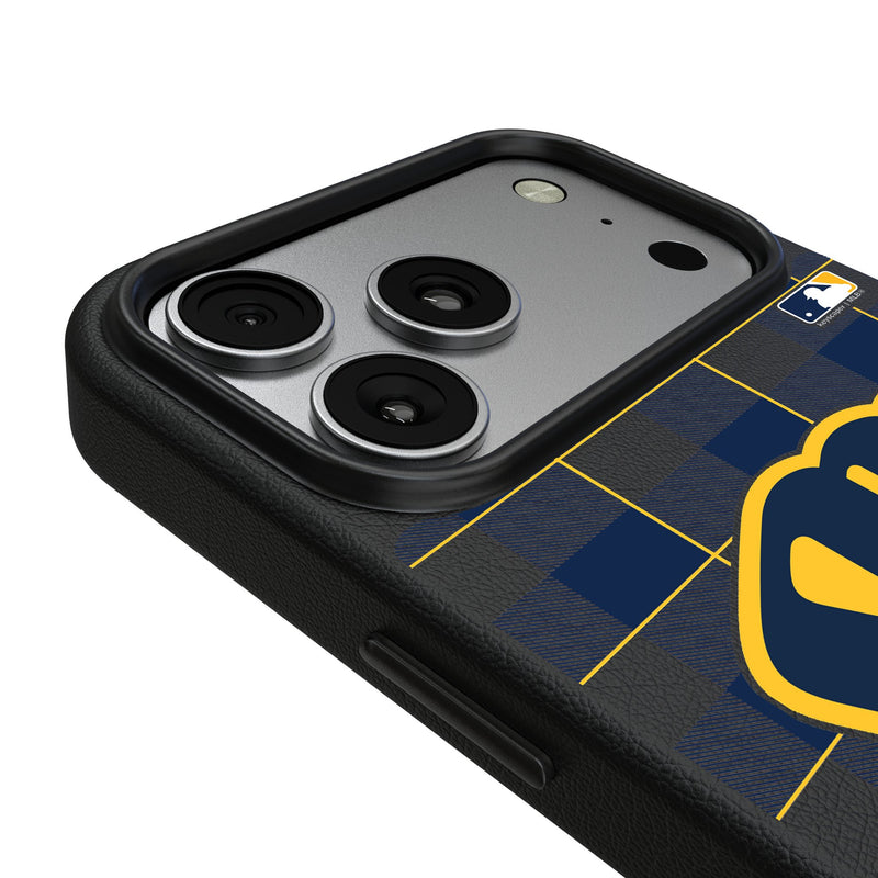 Milwaukee Brewers Plaid iPhone MagSafe Compatible Phone Case for Apple iPhone Detail.Jpg
