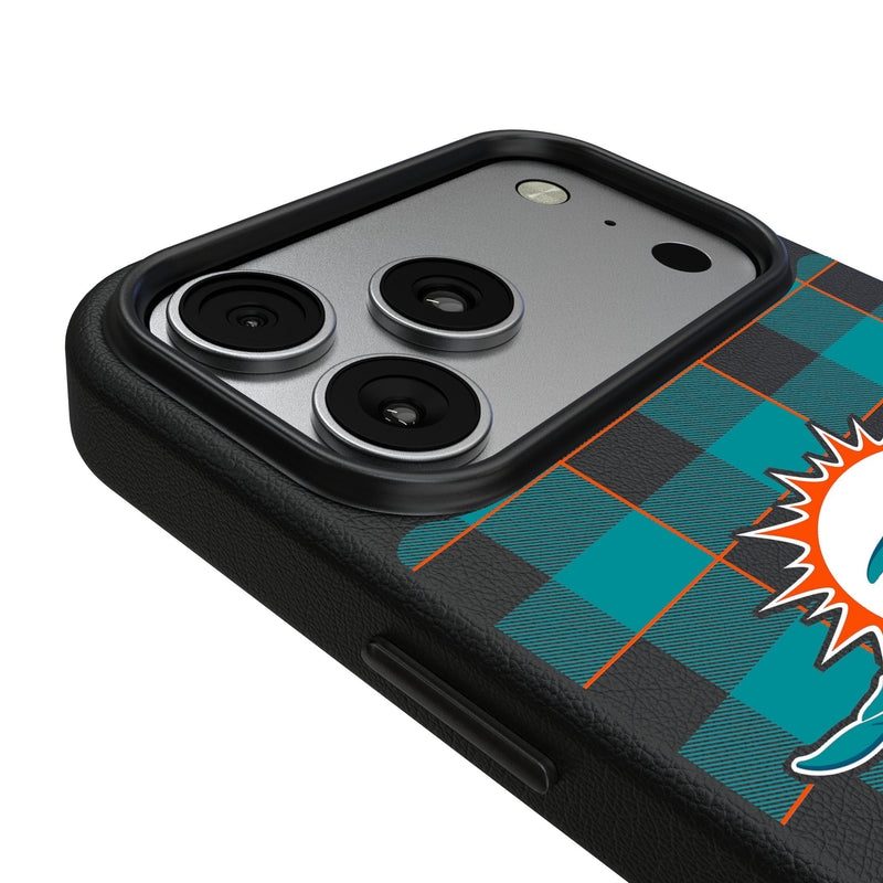 Miami Dolphins Plaid iPhone MagSafe Compatible Phone Case for Apple iPhone Detail.Jpg
