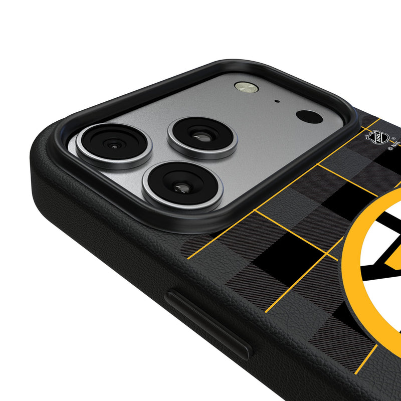 Boston Bruins Plaid iPhone MagSafe Compatible Phone Case for Apple iPhone Detail.Jpg