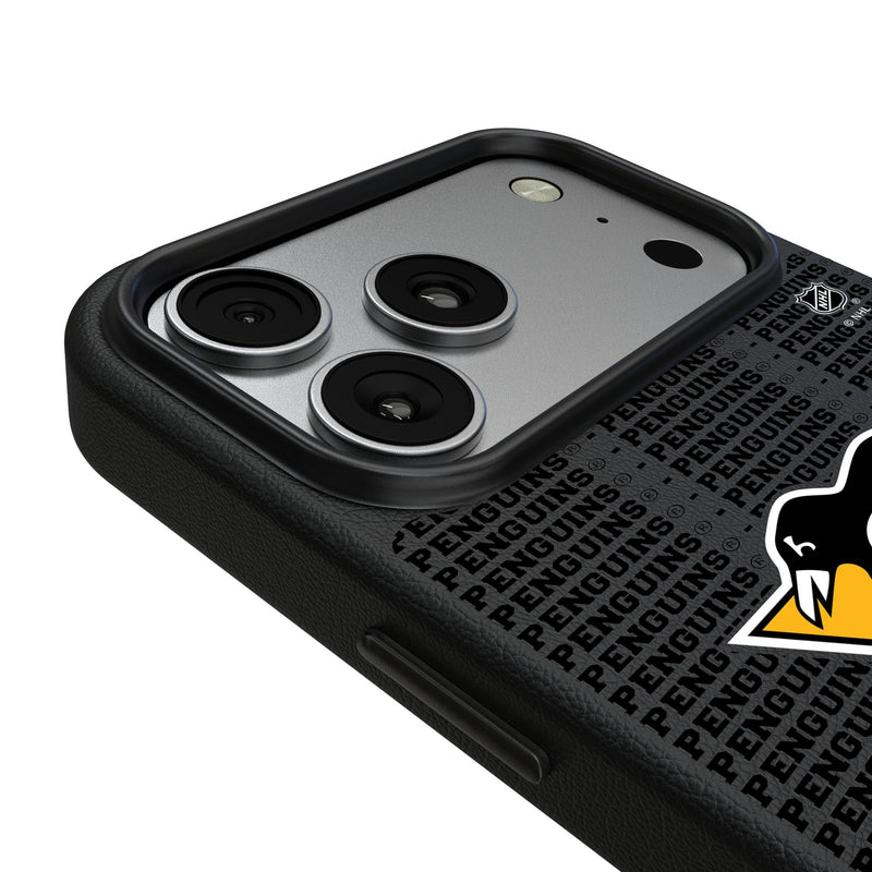 Pittsburgh Penguins Text Backdrop iPhone MagSafe Compatible Phone Case for Apple iPhone Detail.Jpg