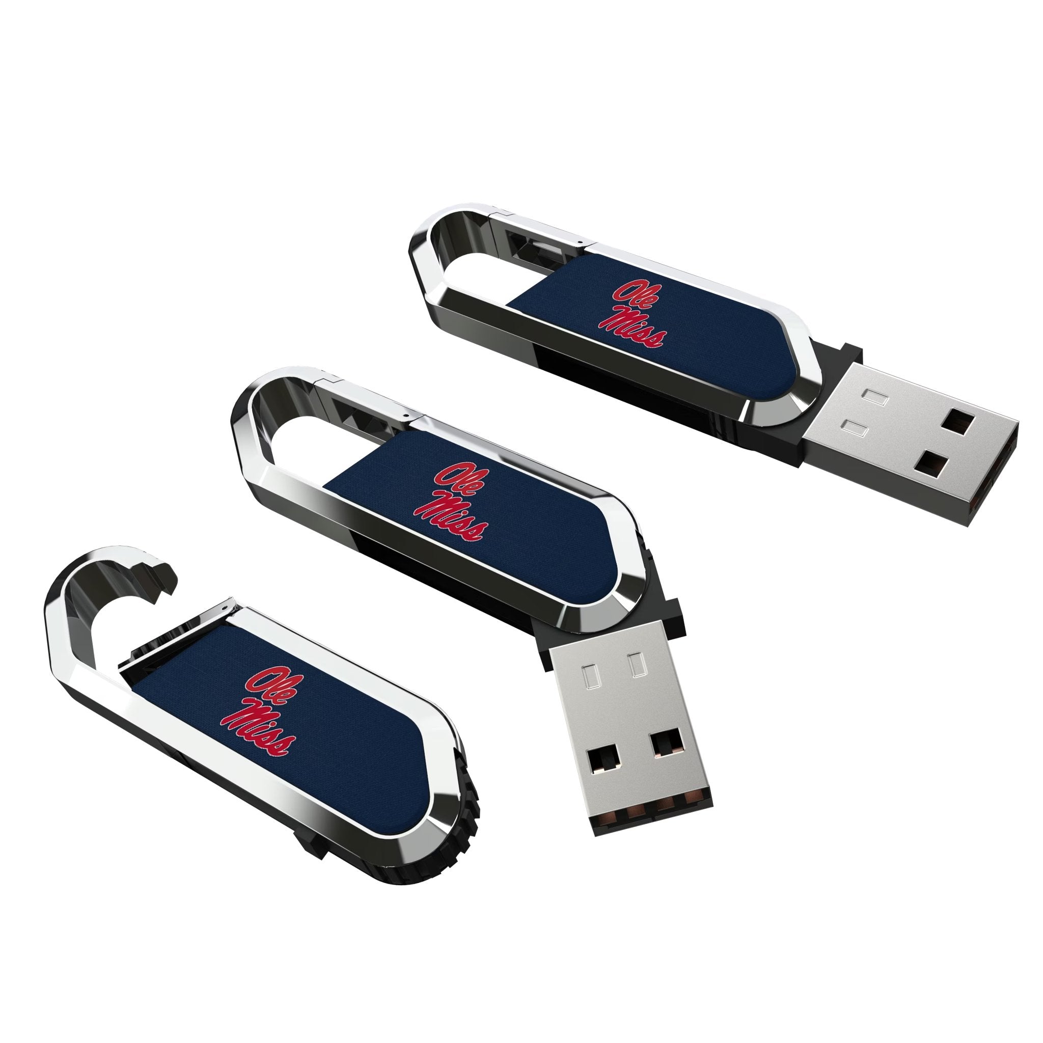 University of Mississippi Rebels Solid USB 64GB Clip Style Flash Drive Three.Jpg