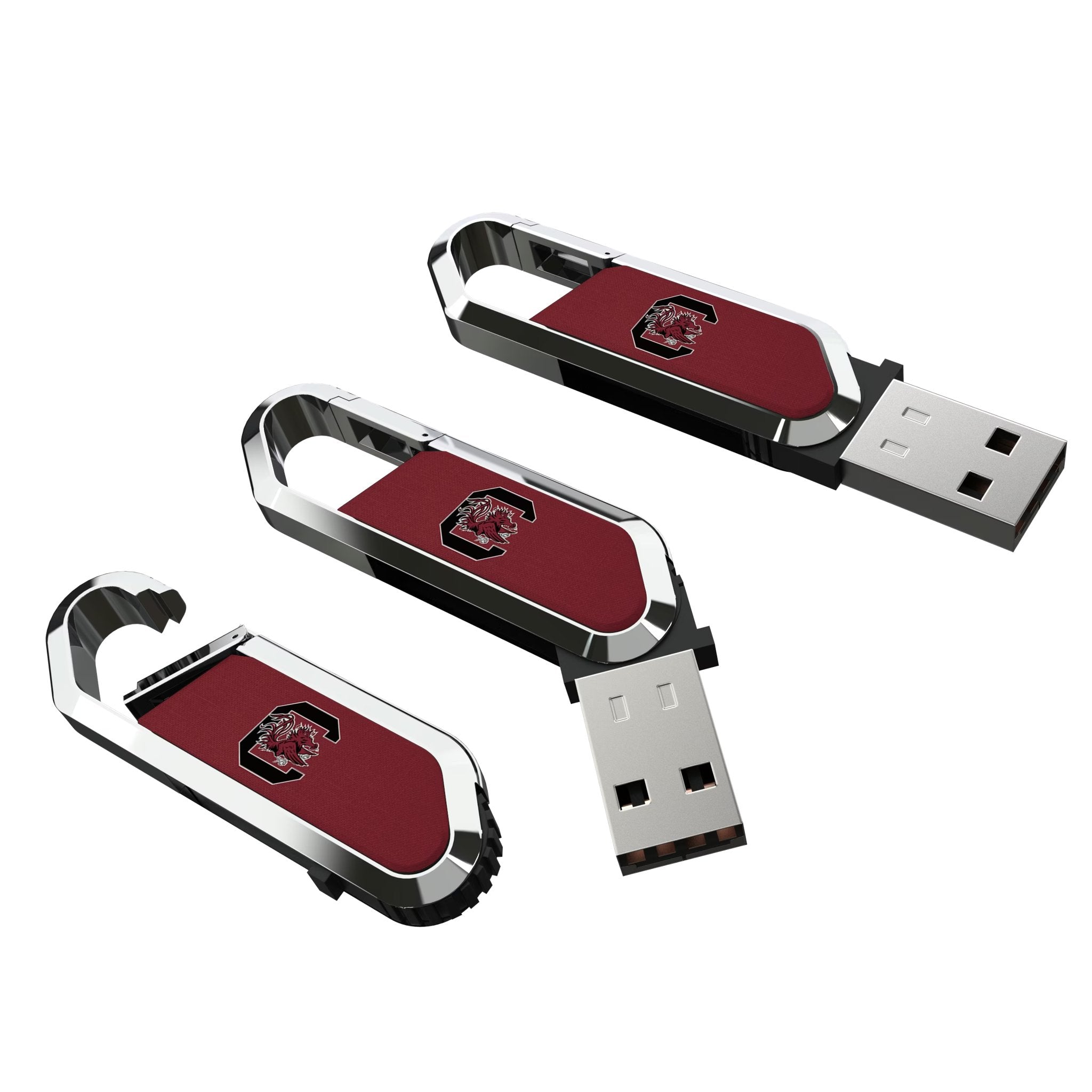 University of South Carolina Gamecocks Solid USB 64GB Clip Style Flash Drive Three.Jpg