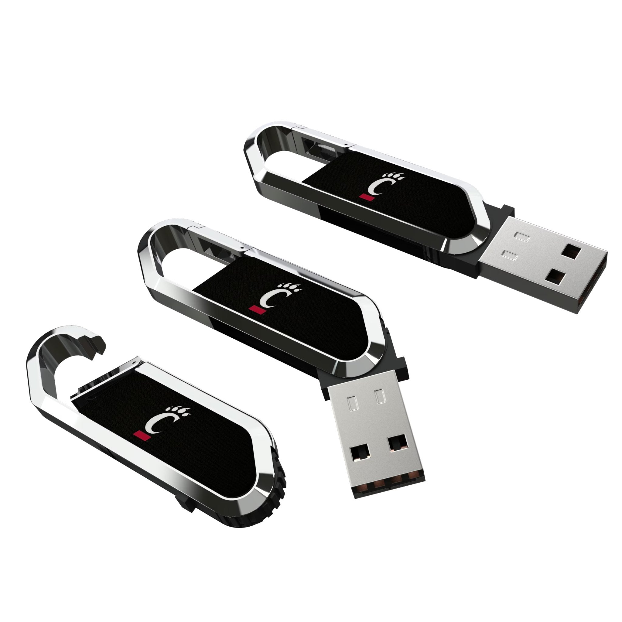 University of Cincinnati Bearcats Solid USB 64GB Clip Style Flash Drive Three.Jpg