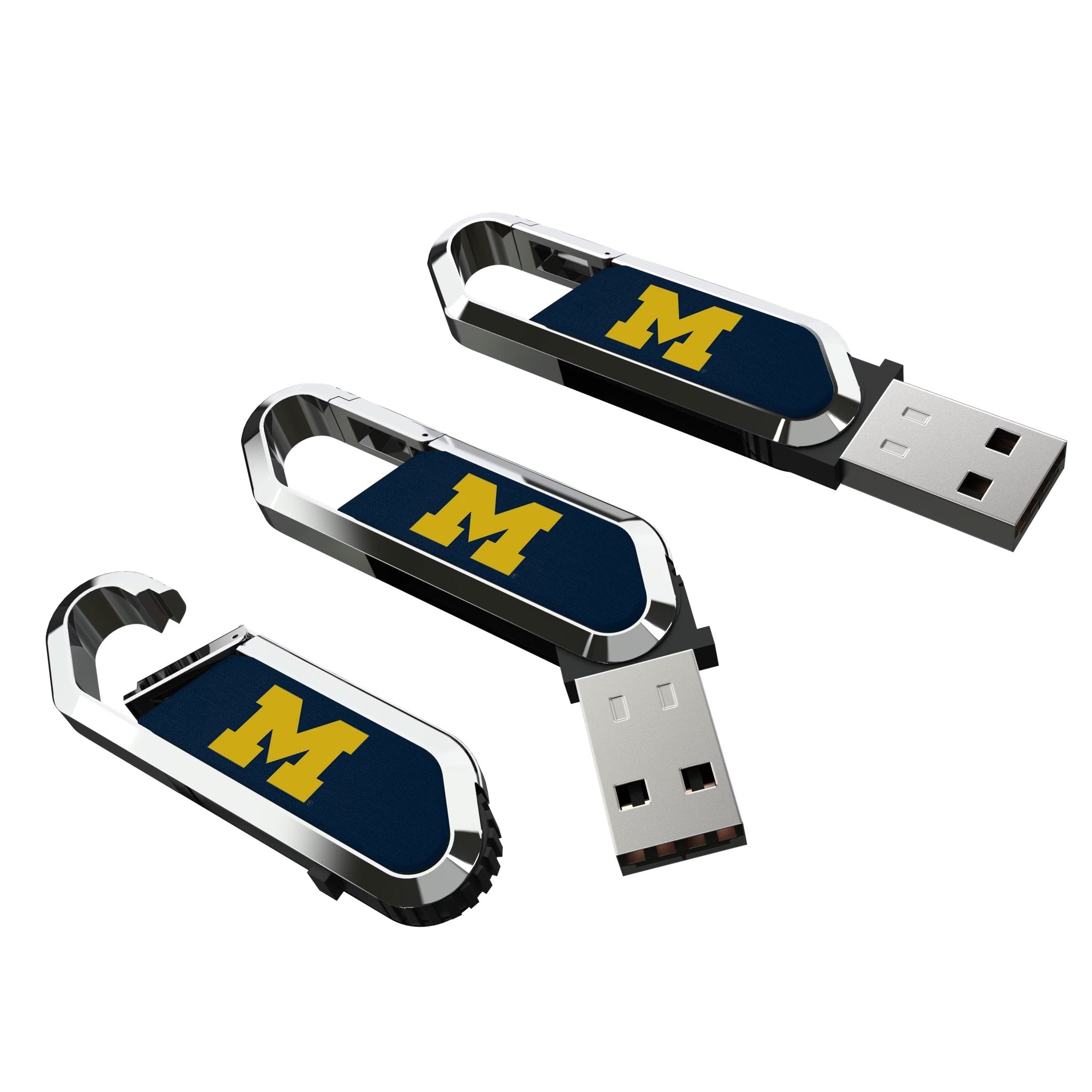 University of Michigan Wolverines Solid USB 64GB Clip Style Flash Drive Three.Jpg