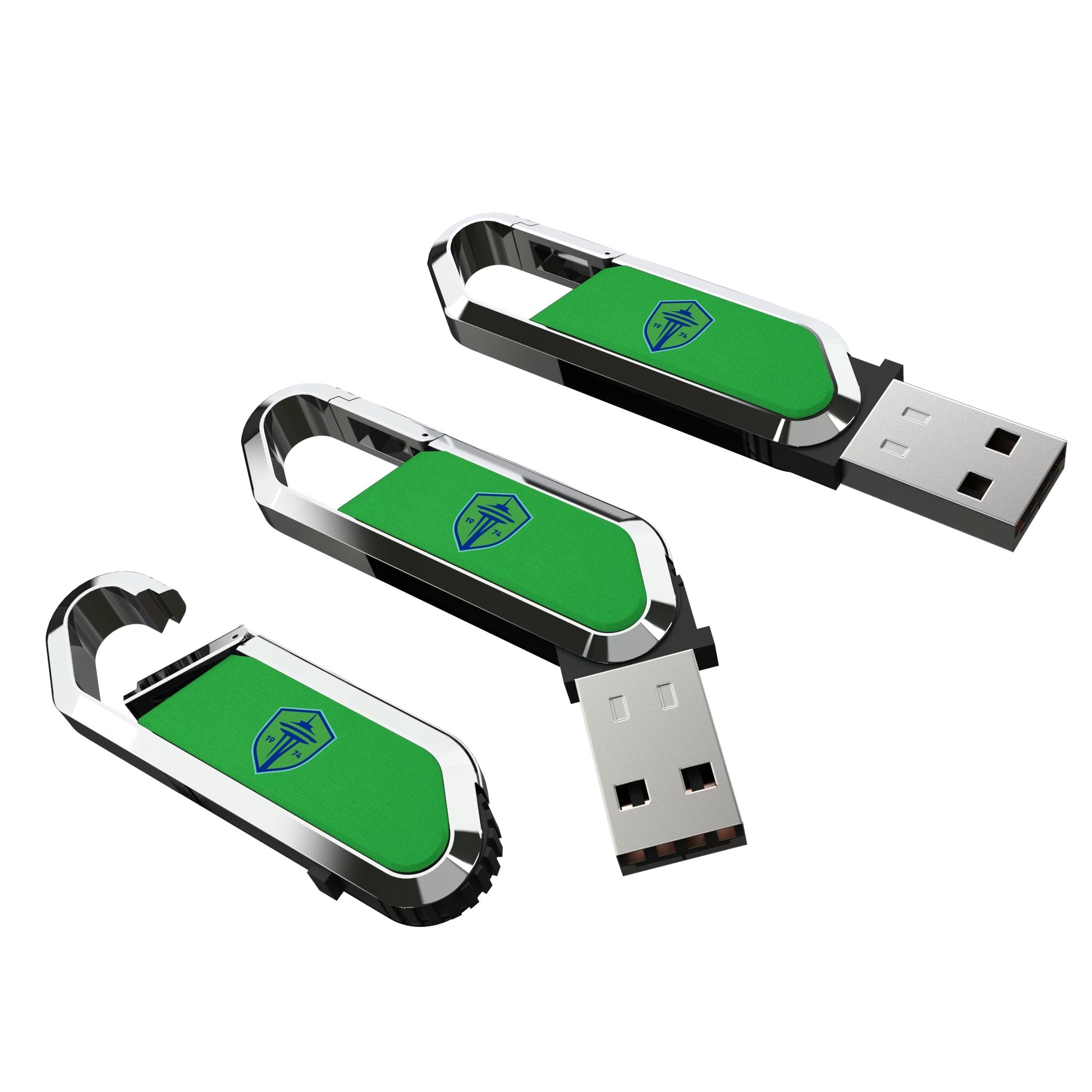 Seattle Sounders FC Solid USB 64GB Clip Style Flash Drive Three.Jpg