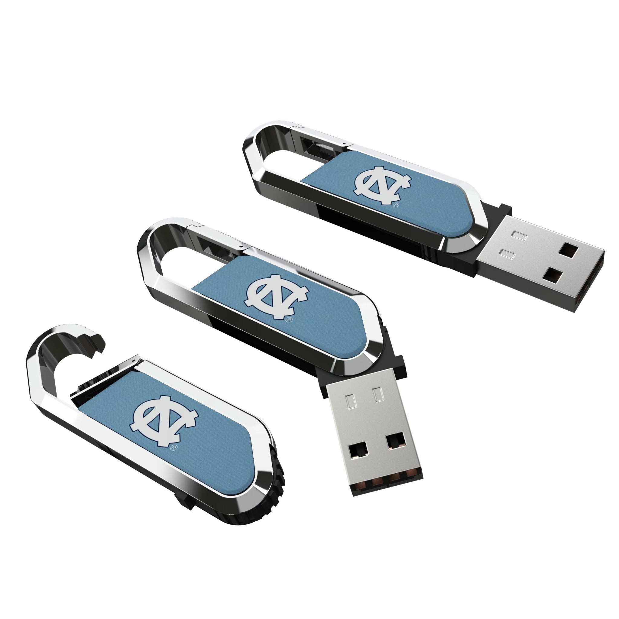 University of North Carolina Tar Heels Solid USB 64GB Clip Style Flash Drive Three.Jpg