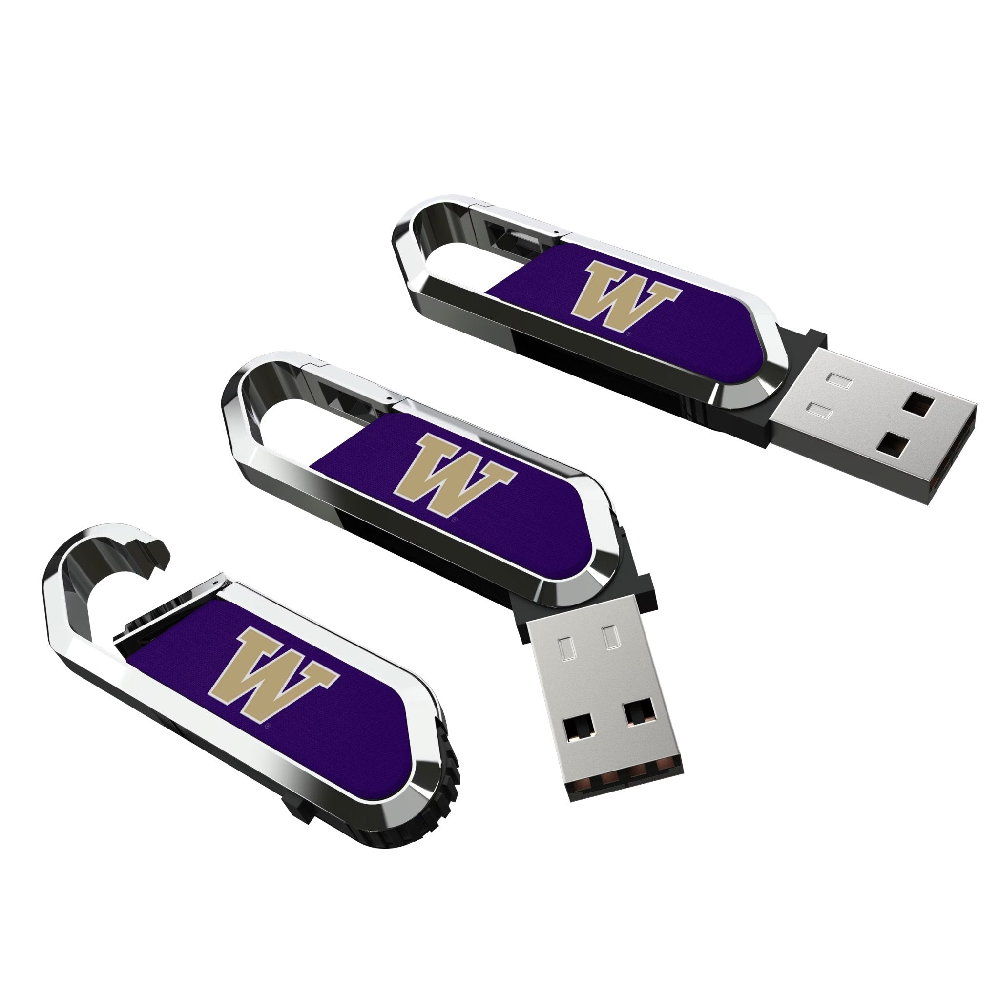 University of Washington Huskies Solid USB 64GB Clip Style Flash Drive Three.Jpg