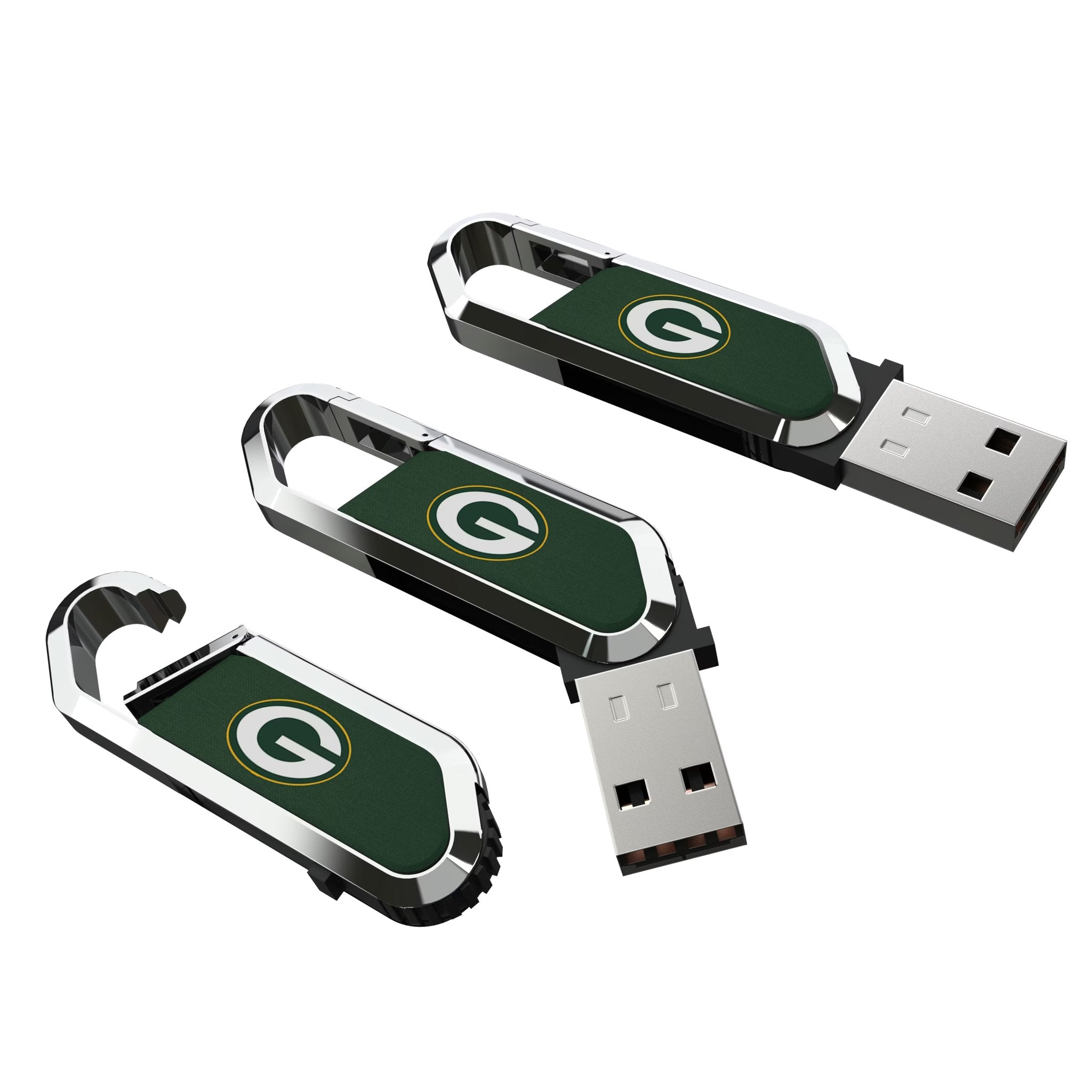 Green Bay Packers Solid USB 64GB Clip Style Flash Drive Three.Jpg