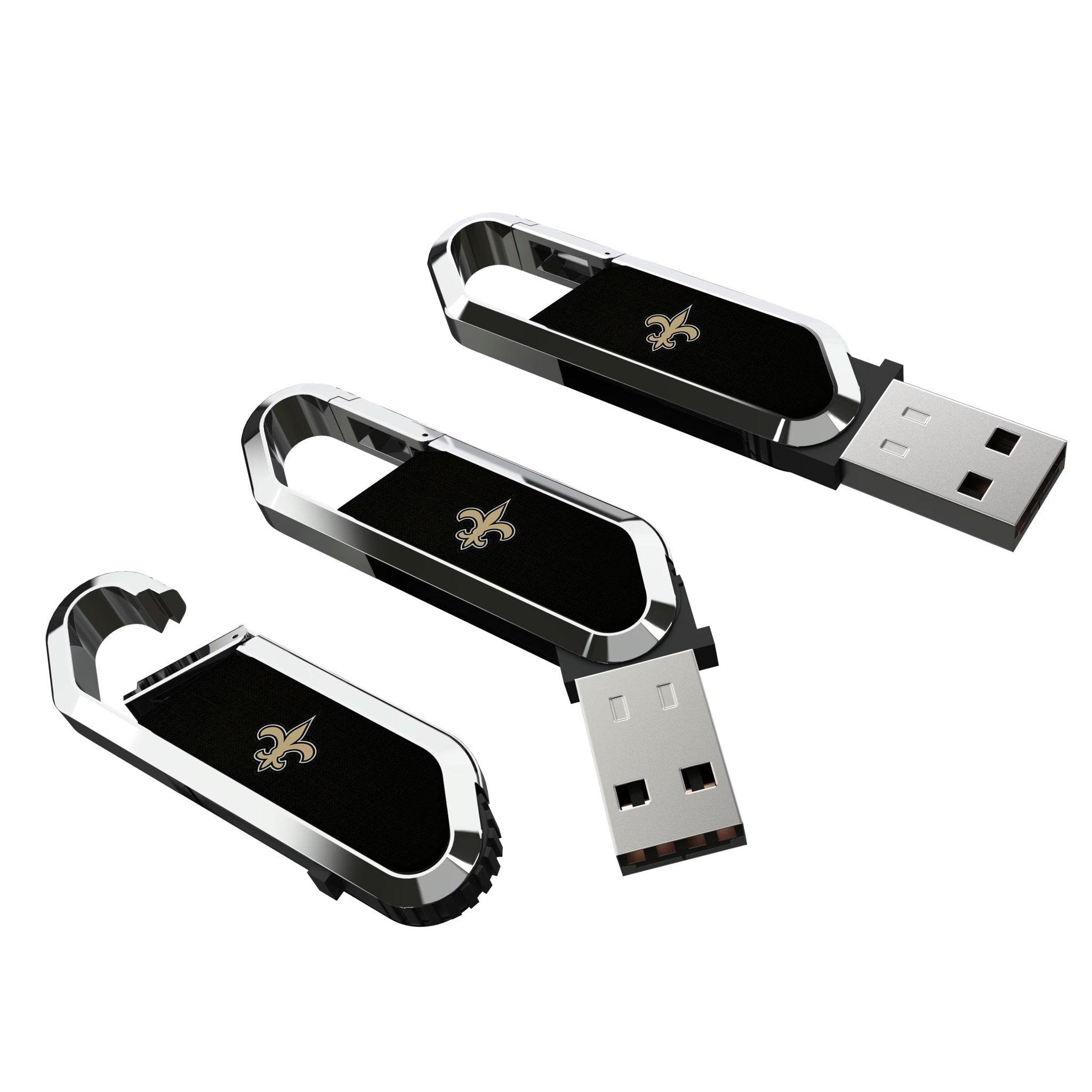 New Orleans Saints Solid USB 64GB Clip Style Flash Drive Three.Jpg