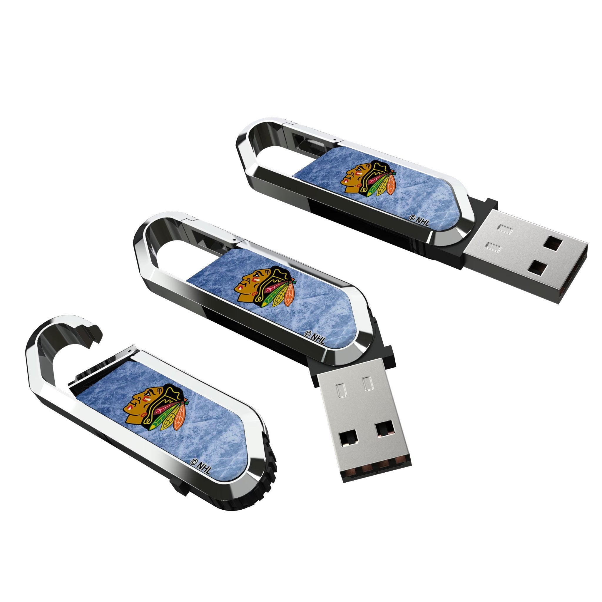 Chicago Blackhawks Ice Flood USB 64GB Clip Style Flash Drive Three.Jpg
