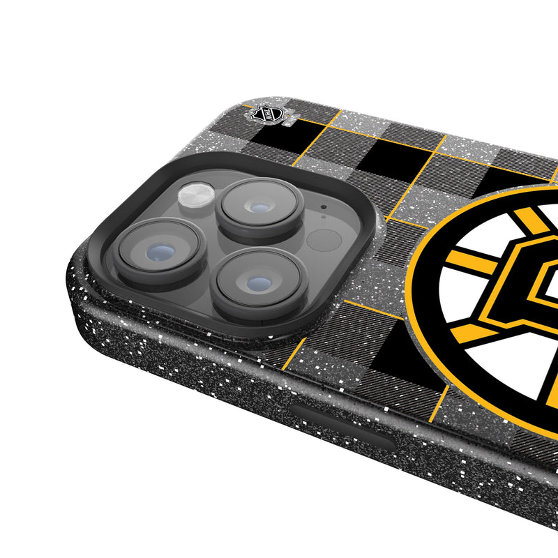 Boston Bruins Plaid iPhone Bling Phone Case Detail.Jpg