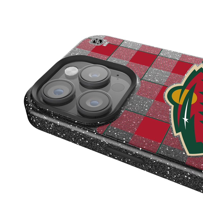 Minnesota Wild Plaid iPhone Bling Phone Case Detail.Jpg