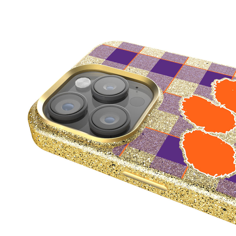 Clemson University Tigers Plaid iPhone Bling Phone Case Detail.Jpg