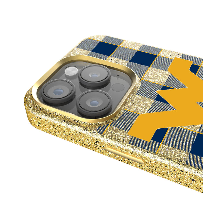 West Virginia University Mountaineers Plaid iPhone Bling Phone Case Detail.Jpg