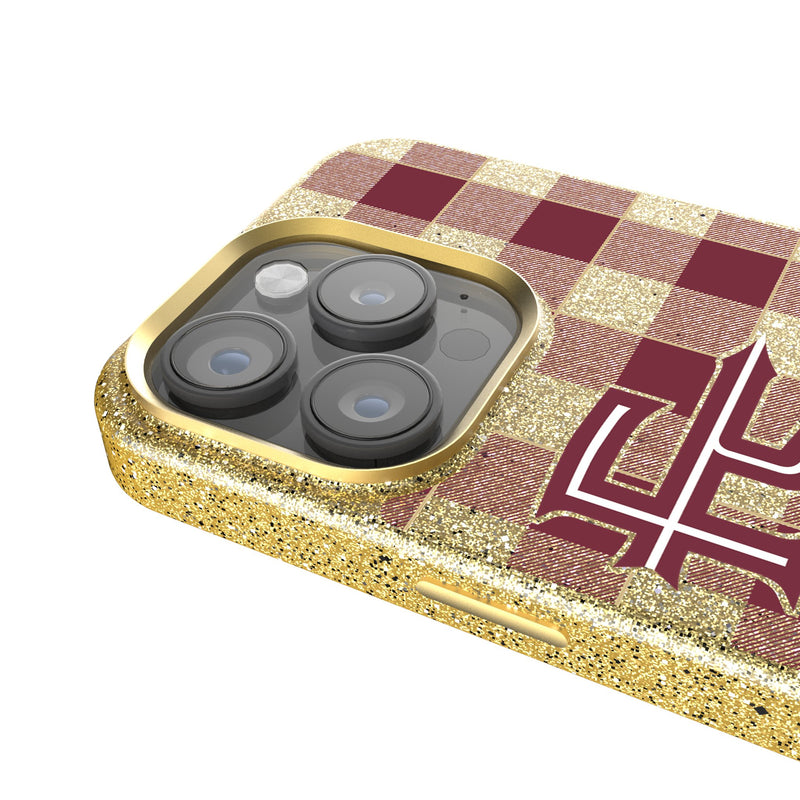 Florida State University Seminoles Athletic Wordmark Plaid iPhone Bling Phone Case Detail.Jpg