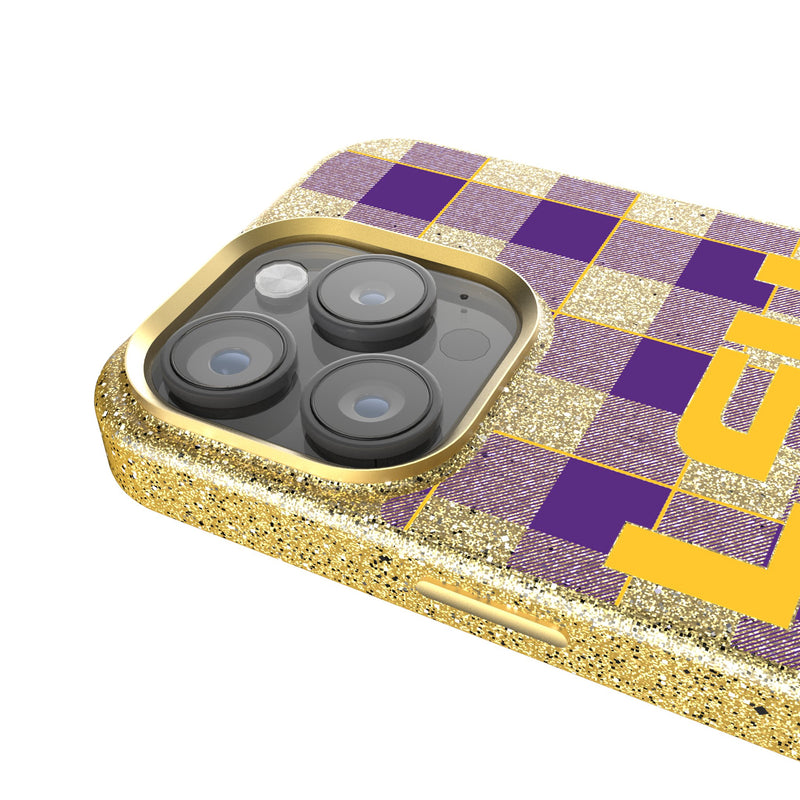 Louisiana State University Tigers Plaid iPhone Bling Phone Case Detail.Jpg