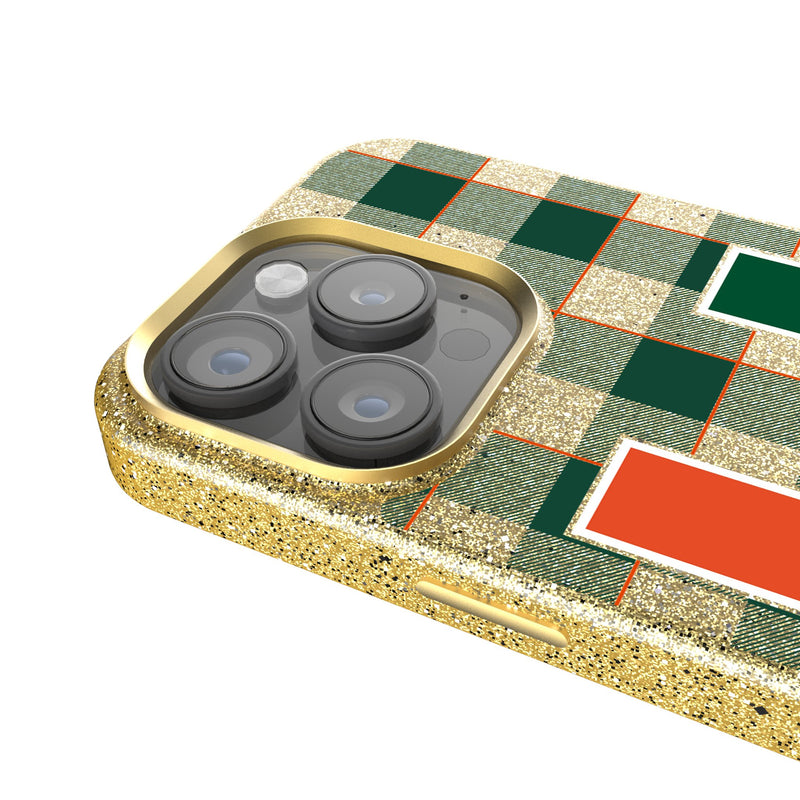 University of Miami Hurricanes Plaid iPhone Bling Phone Case Detail.Jpg